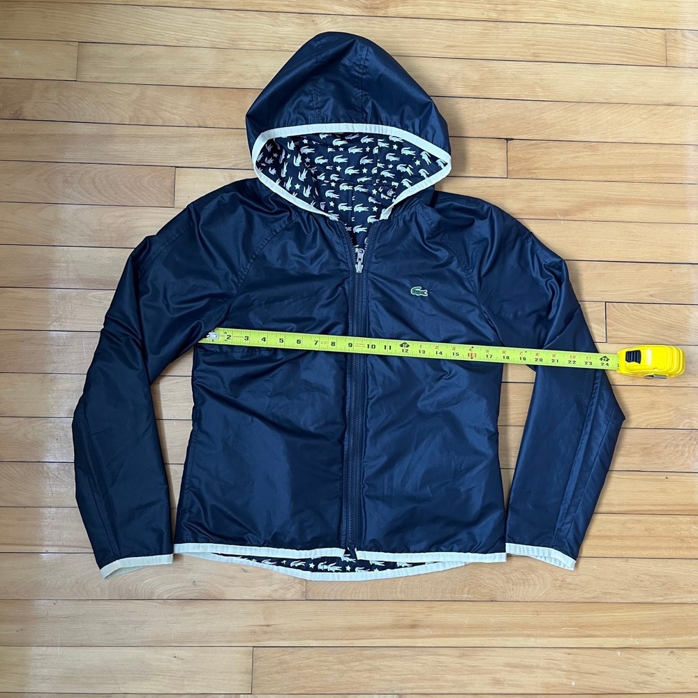 Lacoste Reversible Hooded Windbreaker Jacket Navy Blue Logo Star Print Mens S - Picture 5 of 9